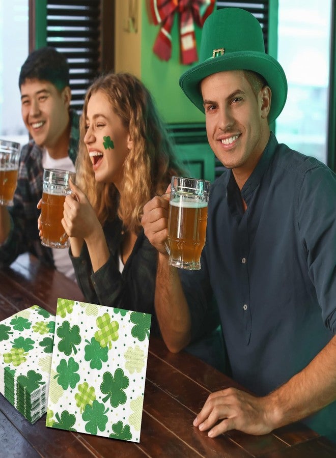 FYSUIMU 50 Pcs St. Patrick's Day Shamrock Paper Napkins Plaid Clover Dot Disposable Napkins Green Luncheon Dinner Napkins for Irish Holiday Party Table Supplies - Image 5